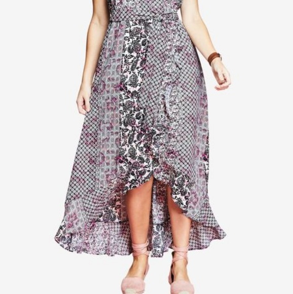 NWT RUFFLE FAUX-WRAP MAXI DRESS BY CHELSEA STUDIO - Picture 3 of 4